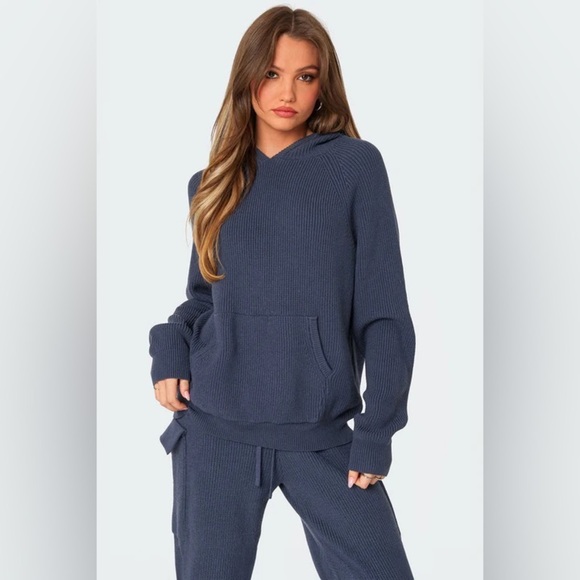 EDIKTED Wynter Knit Blue Hoodie S - Picture 2 of 5